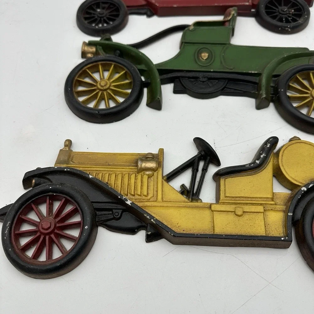 LOT OF 3 Vintage Sexton Cast Metal Plaques Wall Hangers Antique Model Cars